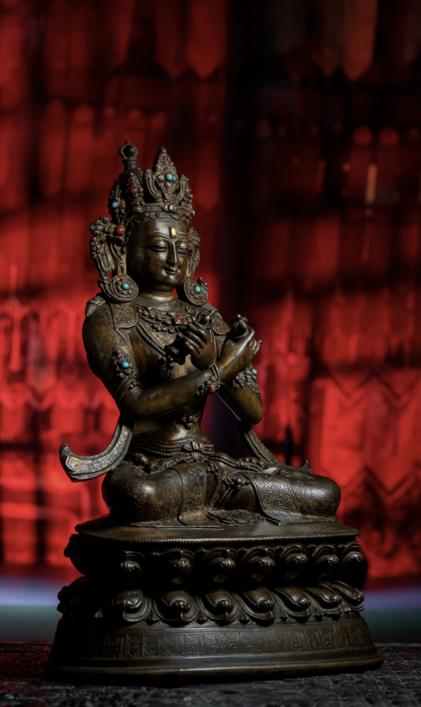 15世纪西藏风格合金铜金刚总持像嵌金满錾刻(龘藏)